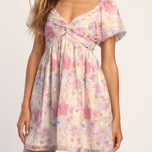 Lulus Fresh Florals Cream Floral Print Puff Sleeve Mini Dress White - Size S